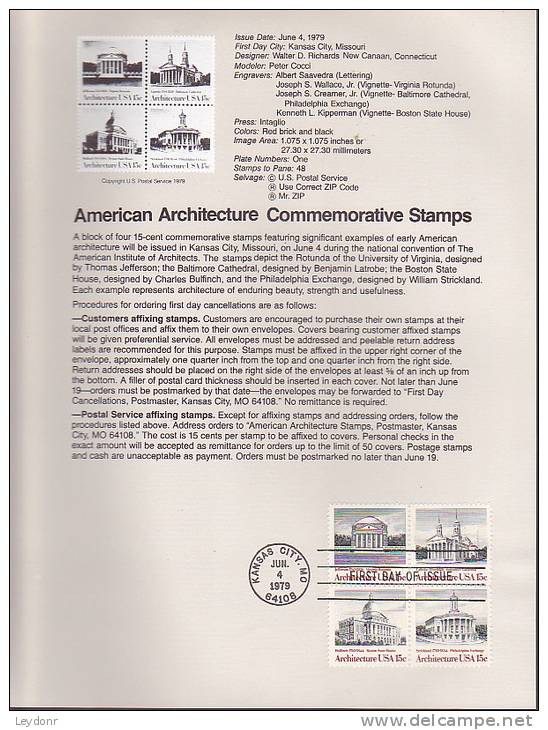 Souvenir Page FDC - American Architecture 4 Stamps - 1971-1980