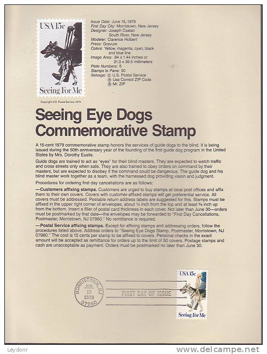 Souvenir Page FDC - Seeing Eye Dogs - 1971-1980