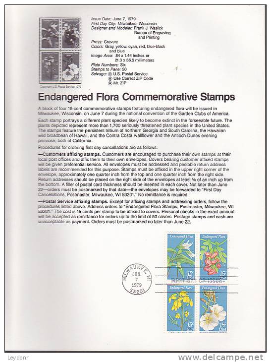 Souvenir Page FDC - Endangered Flora 4 Stamps - 1971-1980