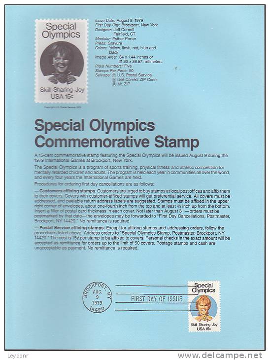 Souvenir Page FDC - Special Olympics - 1971-1980