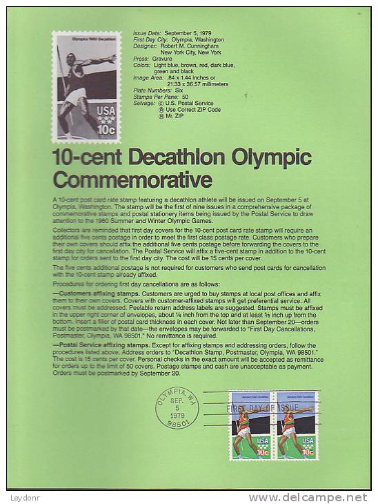 Souvenir Page FDC - Decathlon Olympics - 1971-1980