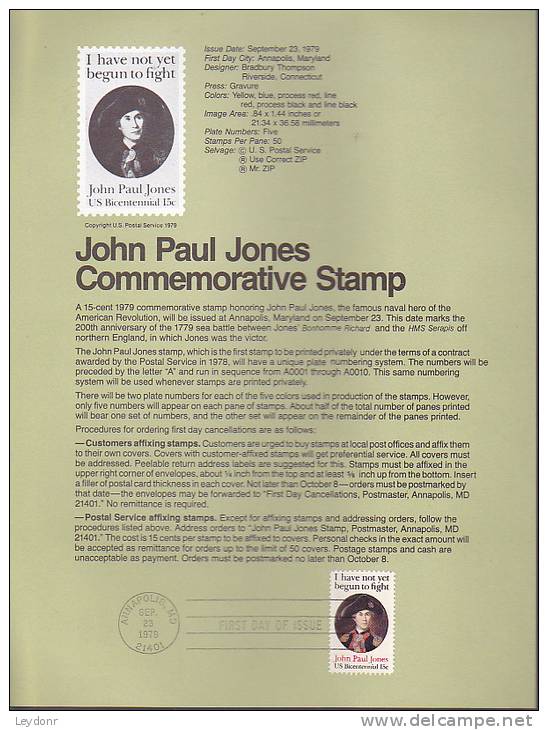 Souvenir Page FDC - John Paul Jones - 1971-1980