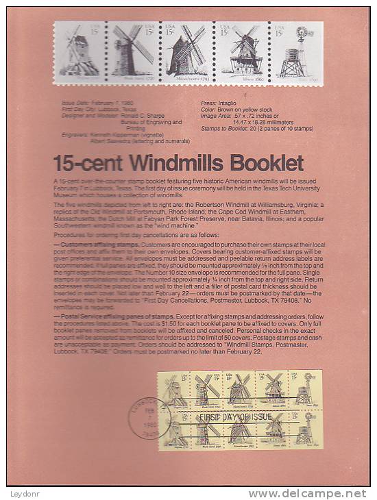 Souvenir Page FDC - Windmills Booklet - 1971-1980