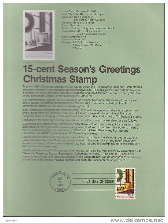 Souvenir Page FDC - Christmas 1980 - 1971-1980