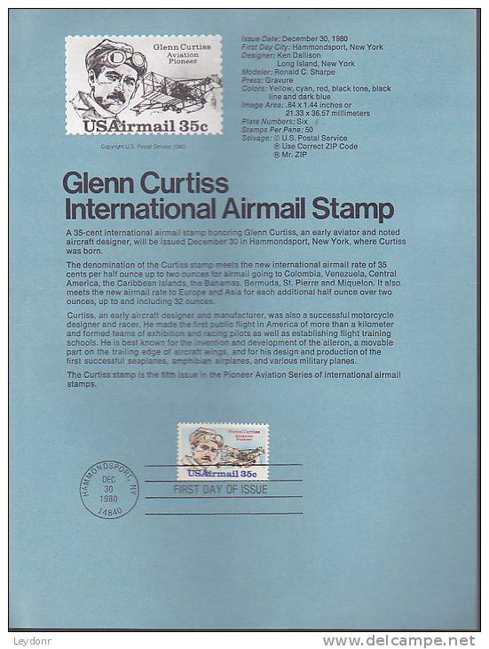 Souvenir Page FDC - Glenn Curtiss - 1971-1980