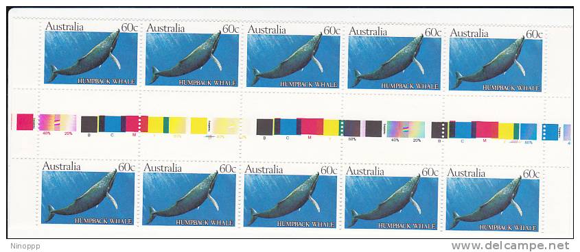 Australia-1982 Whales 60c  Humpback Gutter Strip MNH - Blocks & Sheetlets