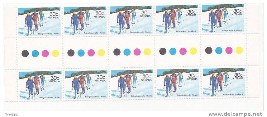 Australia-1984 Skiing 30c Nordic    Gutter Strip  MNH - Blocks & Sheetlets