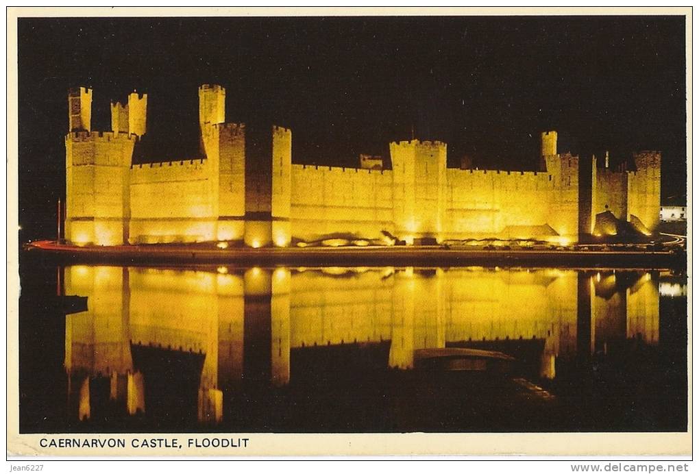 Caernarvon Castle, Floodlit - Caernarvonshire