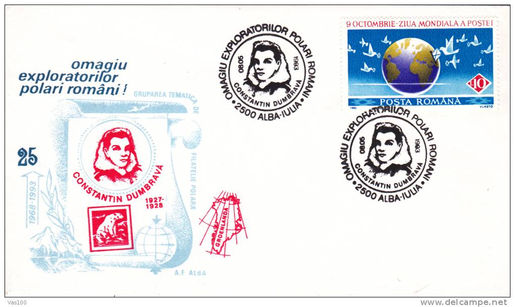 POLAR EXPLORER, CONSTANTIN DUMBRAVA, 1927-28, FM, SPECIAL COVER, OBLITERATIONS, CONCORDANTE, ROMANIA, 1993 - Erforscher