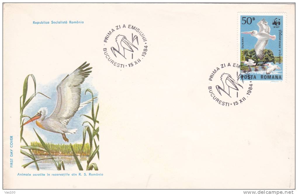BIRDS, PELICAN, 1984, COVERS, FDC, PREMIER JOUR, ROMANIA - Pélicans