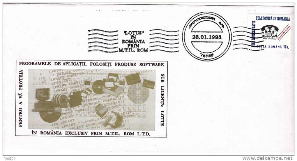 SOFTWARE APPLICATIONS, 1993, SPECIAL COVER, OBLITERATION, CONCORDANTE, ROMANIA - Informatique