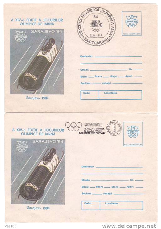 OLYMPIC GAMES, SARAJEVO, 1984, 2X, COVER STATIONARY, ENTIER POSTALE, CONCORDANTE, OBLITERATION SPECIAL, ROMANIA - Winter 1984: Sarajevo