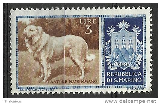 # 1956 San Marino - Cani Da 3 Lira - Nuovo / Mint - Unused Stamps