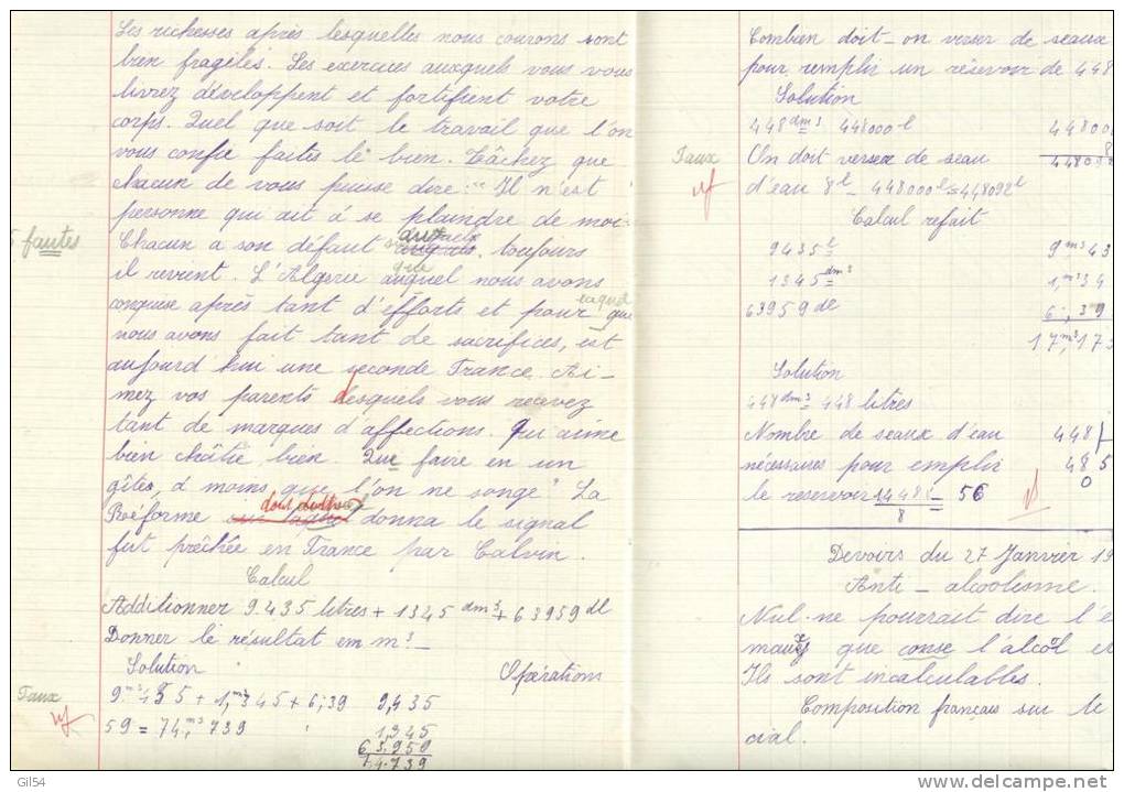 Cahier De Devoir école Publique De Bourgueil En 1912 Appartenant à Jeanne Capitaine  - Cahier0106 - Altri & Non Classificati