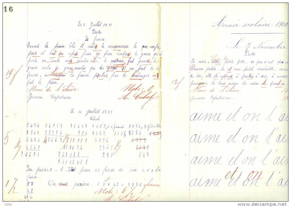 Cahier De Devoir Mensuel Publique De Bourgueil En 1910 Appartenant à Jeanne Capitaine  - Cahier0107 - Other & Unclassified