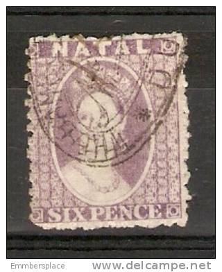 NATAL - 1863 VICTORIA 6d LILAC USED (ROUGH PERF 12.5)   SG 23 - Natal (1857-1909)