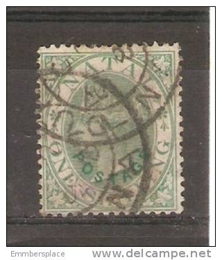 NATAL - 1888 VICTORIA 1s (1/-) GREEN O/P "POSTAGE" (CURVE IN GREEN) USED (DOUBLE CANCEL)   SG 59 - Natal (1857-1909)