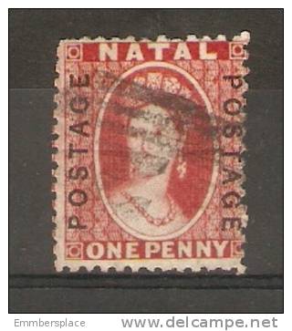 NATAL - 1870 VICTORIA 1d BRIGHT RED O/P "POSTAGE" (TWICE IN BLACK) USED    SG 60 - Natal (1857-1909)