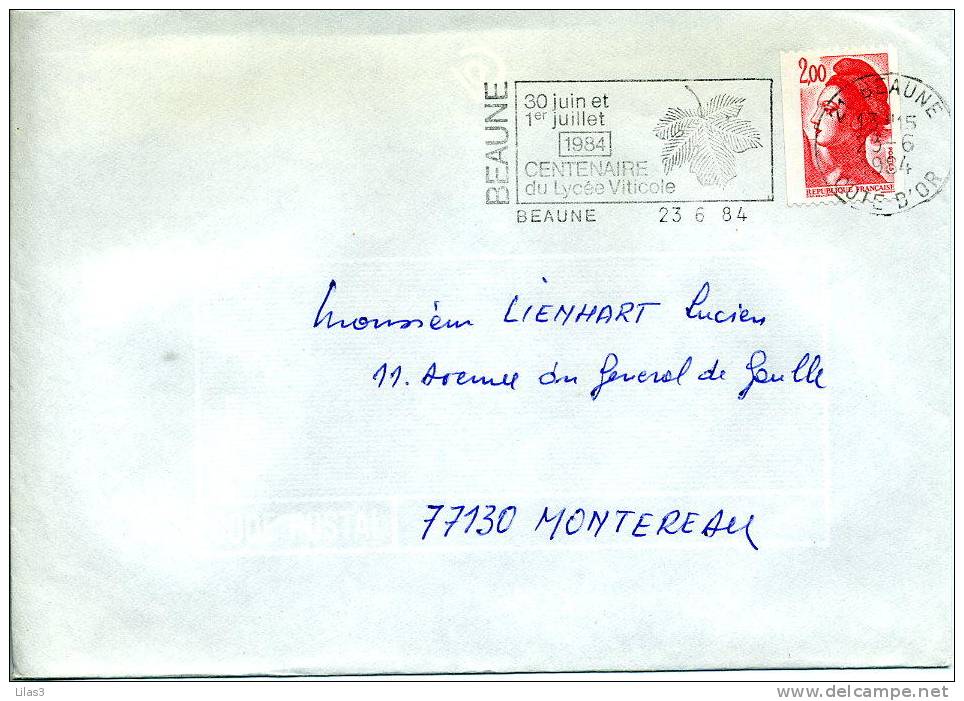 Flamme De BEAUNE 1984 Centenaire Du Lycée Viticole Feuille De Vigne - Mechanical Postmarks (Advertisement)