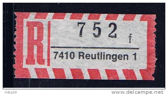 D Einschreibezettel 7410 Reutlingen - R- & V- Vignette