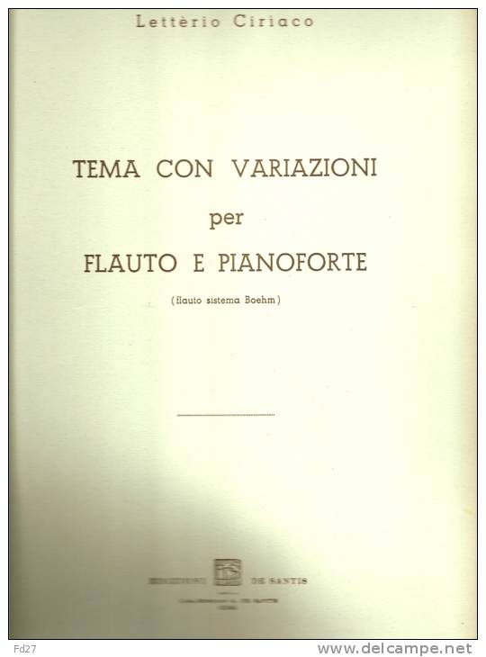 PARTITION DE LETTERIO CIRIACO: TEMA CON VARIAZIONI PER FLAUTO E PIANOFORTE - A-C