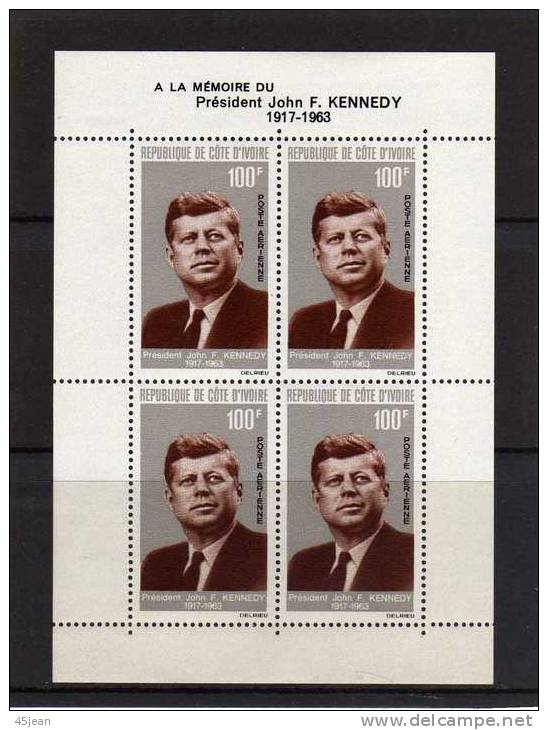 Côte D'Ivoire: 1967 Bloc  N°3 N** à La Mémoire Du Président J F . Kennedy - Kennedy (John F.)