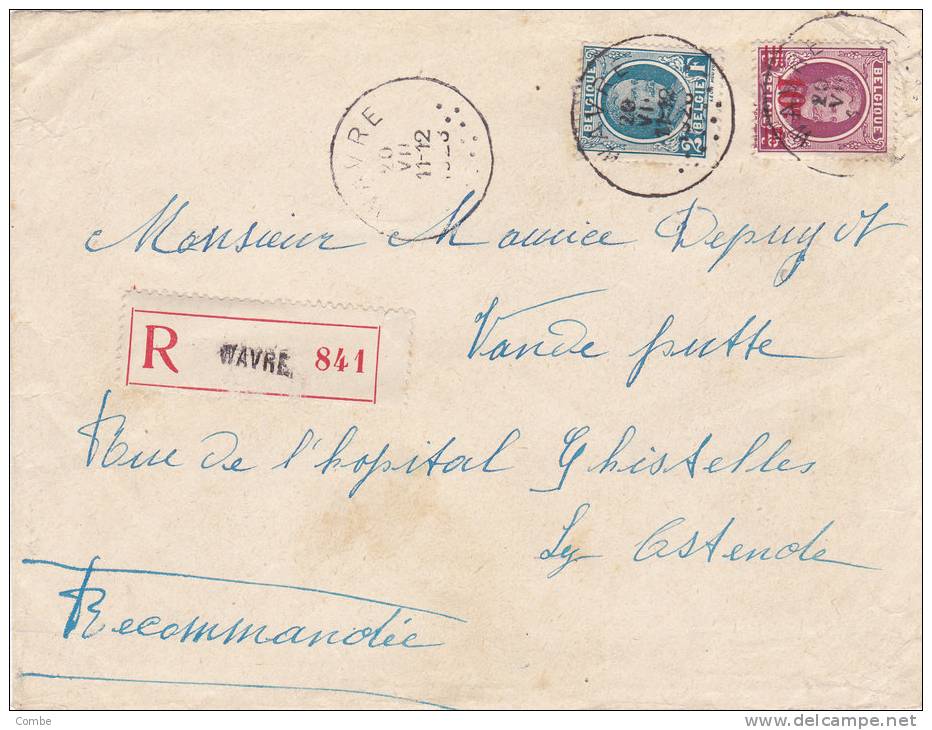 Belle Lettre Recommandé Belgique 1926  Wavre  /865 - Autres & Non Classés