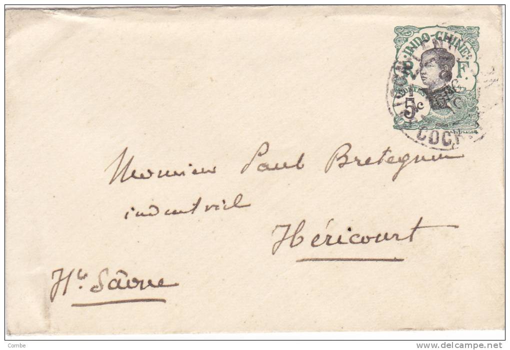 Très Belle Lettre Indochine 1910, Sur Entier 5c, Saïgon-Centre Pour Héricourt/905 - Lettres & Documents