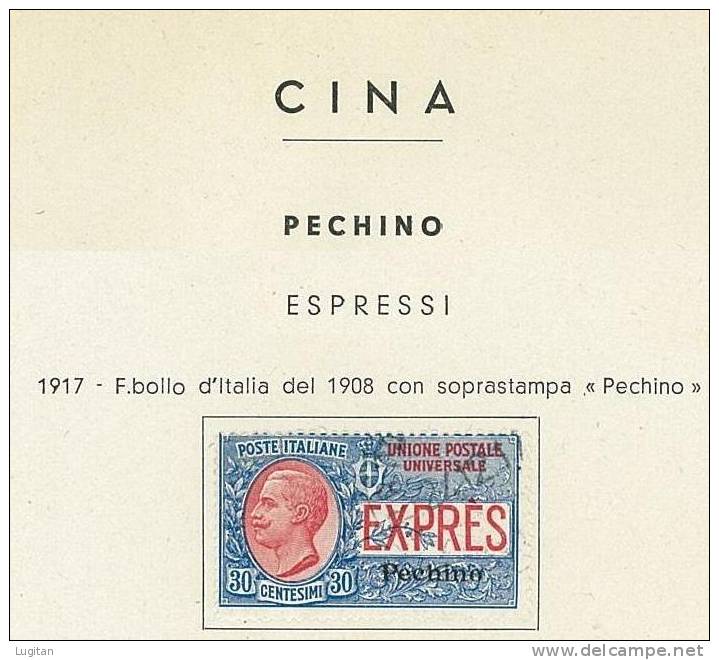 FILATELIA - UFFICI POSTALI IN CINA - PECHINO  EXP N° 1 USATO - 30 C. AZZ E ROSSO ANNO 1917 - SOPRASTAMPATO - ORIGINALE - Pékin