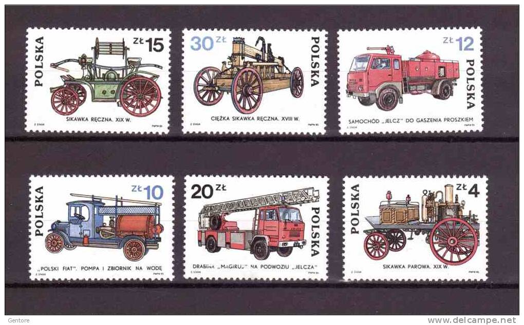 POLAND 1984 Fire Equipment Cpl Set Of 6 Yvert Cat. N° 2773/78   MNH** 1 Stamp With No Gum - Brandweer