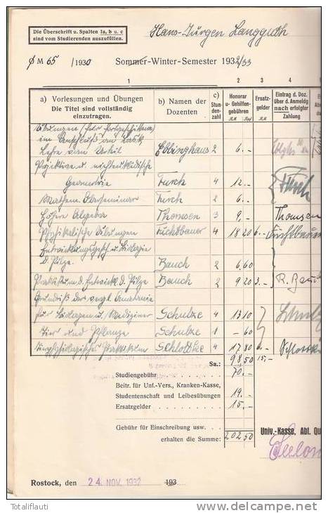 Universität Rostock Nachweisheft F Alle Abgelegten Übungen U Prüfungen Eines Studenten V 1.11.1930 Bis 4.4.1933 Chattia - Sonstige & Ohne Zuordnung