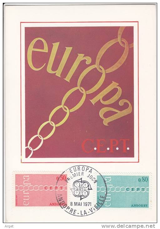 Carte Maximum ANDORRE Fse  N° Yvert  212-213 (Europa)  Obl Sp 1er Jour 1971 - Maximumkaarten