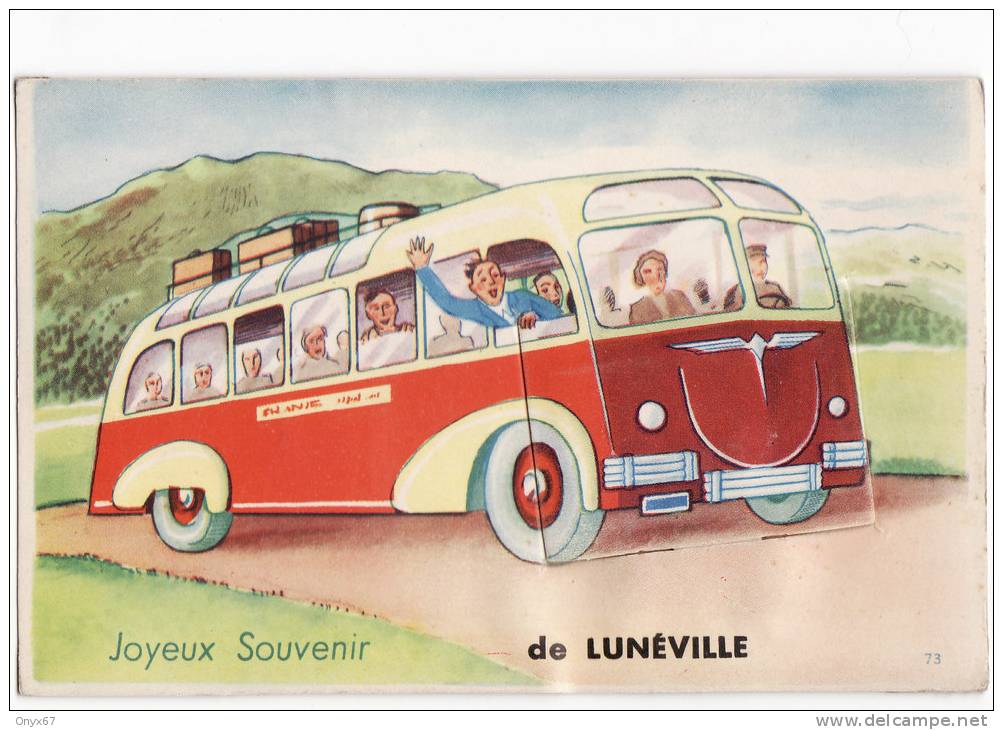 Carte Postale Système Souvenir De LUNEVILLE Arrivé Du Bus Soulevez La Tirette 10 Vues - Luneville