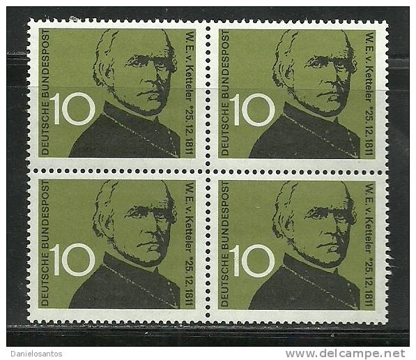 Germany Alemanha Deutschland 1961  Anniv Birth Wilhelm Emanuel Von Ketteler Bishop Mainz Block Of 4 MNH - Cristianesimo