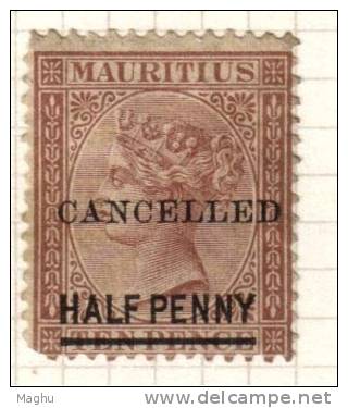 Mauritius Used  1877, OPt  CANCELLED & Surcharge Half Penny  On Ten Pence - Maurice (...-1967)