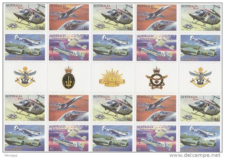 Australia-1996 Military Aviation Gutter Strip 20 Stamps MNH - Blocks & Sheetlets