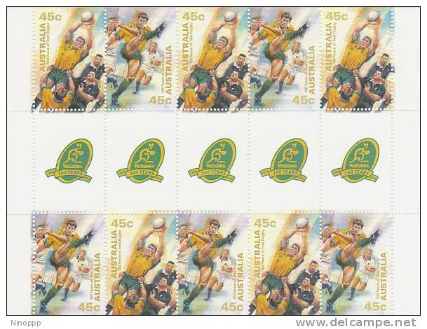 Australia-1999 100 Years Of Test Rugby Gutter Strip  MNH - Blocks & Sheetlets