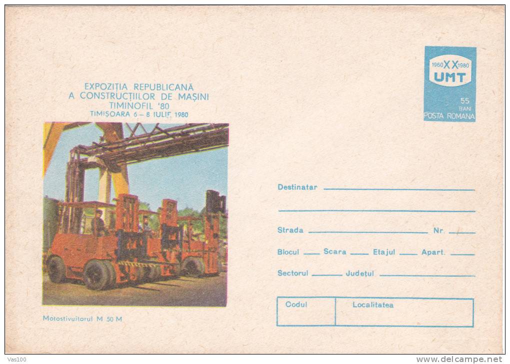 EQUIPMENT CONSTRUCTION EXHIBITION, 1980, COVER STATIONERY, ENTIER POSTALE, UNUSED, ROMANIA - Levant (Turquie)