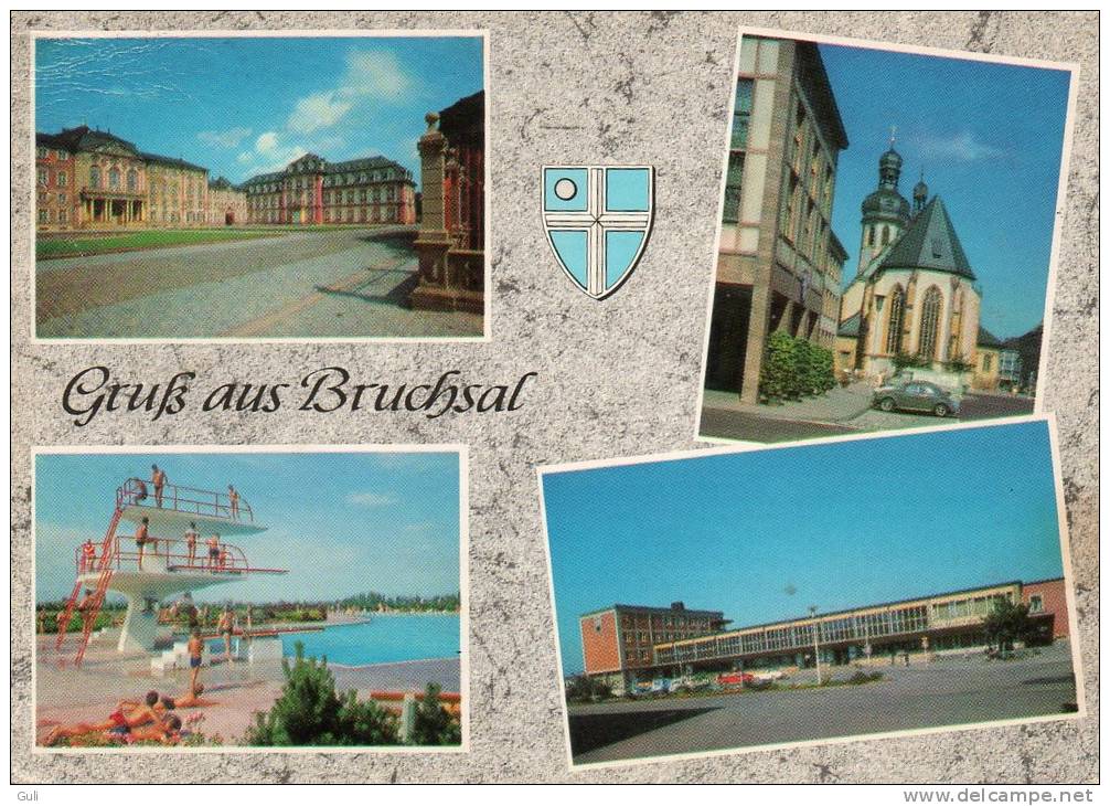 Allemagne-Bade-Wurtemberg -Gruss  Aus BRUCHSAL- Multi Vues (Banhof Rathaus Mit Stadtkirche,Schloss) Voir Descri* PRIX FI - Bruchsal