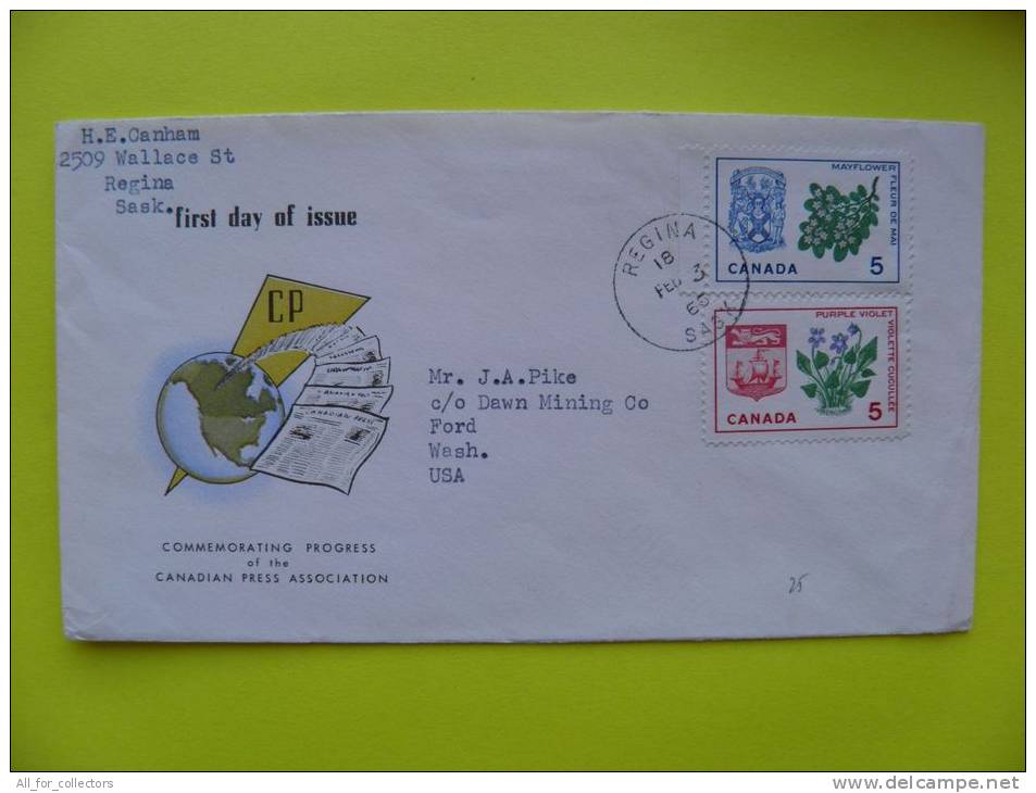 FDC Cover From Canada, Flowers, Coat Of Arms, - Gedenkausgaben