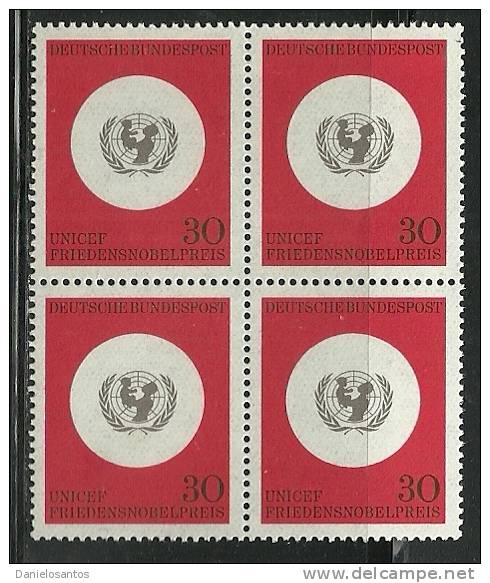 Germany Alemanha Deutschland 1966  UNICEF Emblem 1965 Nobel Peace Prize  Block Of 4 MNH - UNICEF