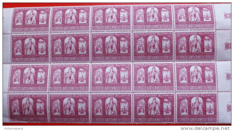 VATICANO 1966 POLAND MILLENARY LIRE 50  SHEET OF 20 MNH** - Blocs & Feuillets