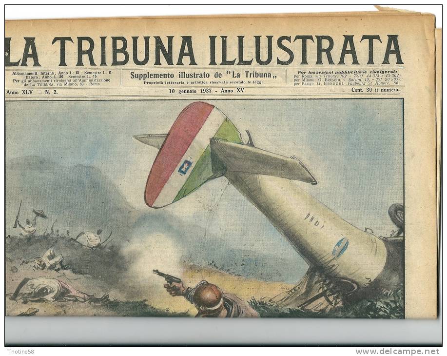 XLV--ANNO  FASCISTA--Tribuna  Illustrata  1937-- N.2    DUE  AVIATORI--  FRA  I  PREDONI   -  COLONIE  ITALIANE - Other Wars