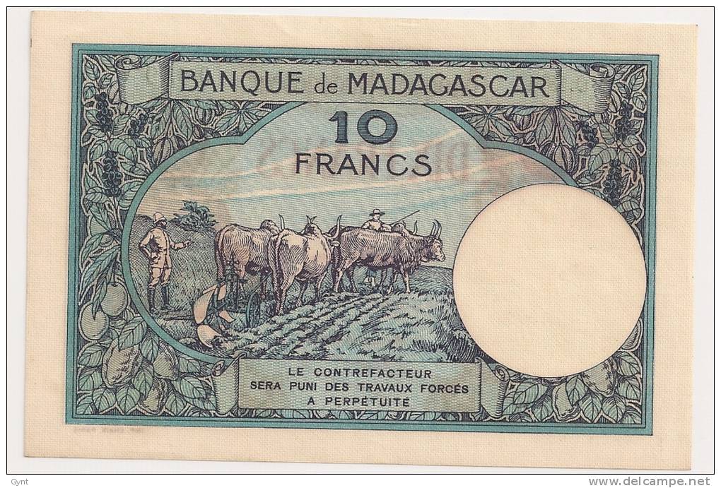 10 FRANCS Banque De MADAGASCAR  1926 Neuf  Avec Trous D´épingles KOLSKY N° 803 - Madagaskar