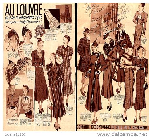 AU LOUVRE - Publicité De Novembre 1936 - [Thème Robes, Chapeaux, Gants, Manteaux]_L6 - 1900-1940