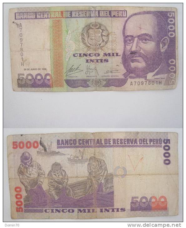 Billet Pérou 5 000 Intis Cinco Mil Miguel Grau Les Pêcheurs 1988 - Peru