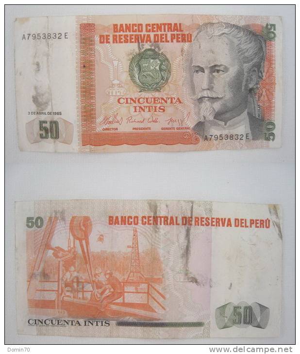 Billet Pérou 50 Intis Cincuenta Nicolas De Pierola Construction 1985 - Peru