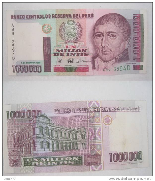 Billet Pérou 1 000 000 Intisun Millon Hipolito Unanue Faculté Médecine San Fernando 1990 - Perú