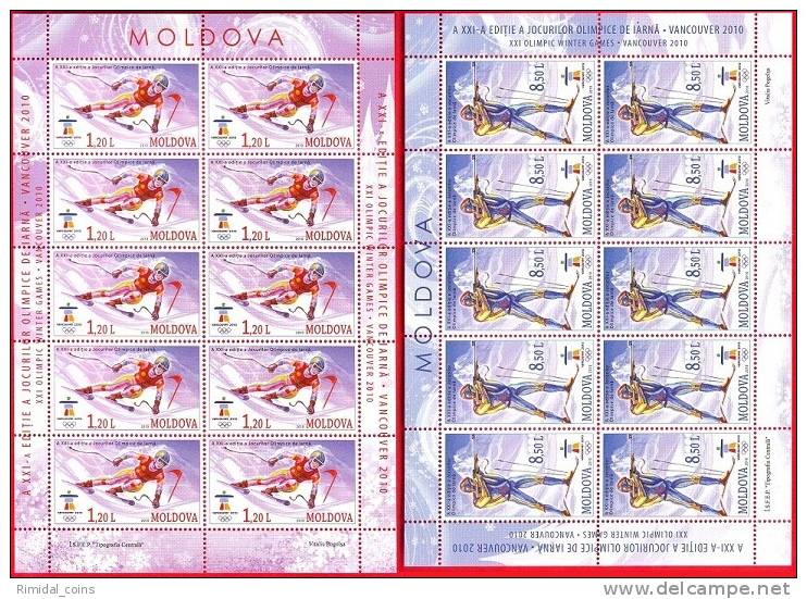 Moldova, Moldawien, 2 Stamp Sheetlets, Winter Olympic Games Vancouver 2010 - Winter 2010: Vancouver