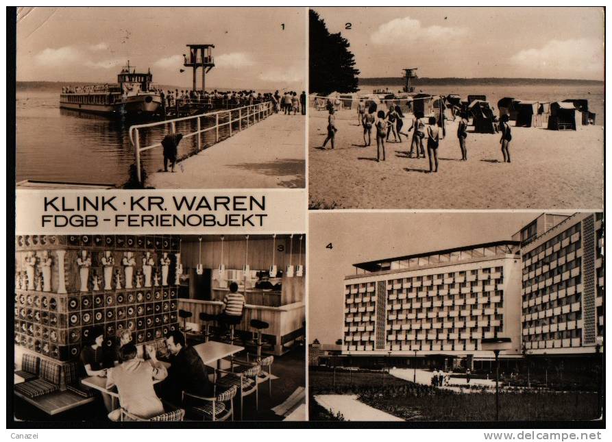 AK Klink: Mole, Strand, Heim H. Warnke, Dachcafe 1977 - Waren (Mueritz)